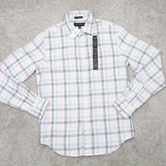 Banana Republic Untucked Shirt NWT Mens XS White/Pink/Blue Slim Fit L/S Cotton - Picture 1 of 15